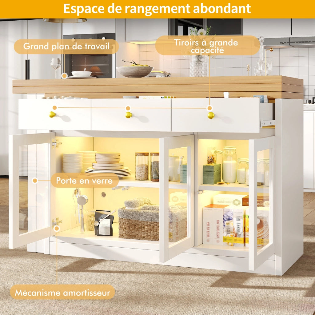 Tavolo da Cucina Allungabile con LED e Cassetti ¨C MINIMAL ¨C Bianco/Nero, 120-200 cm