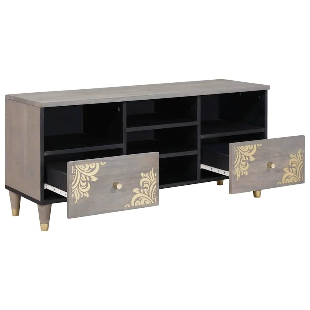 Mobile porta TV moderno con contenitore 100 x 33 x 46 cm design pratico ed elegante in legno di mango grigio 02_0057886