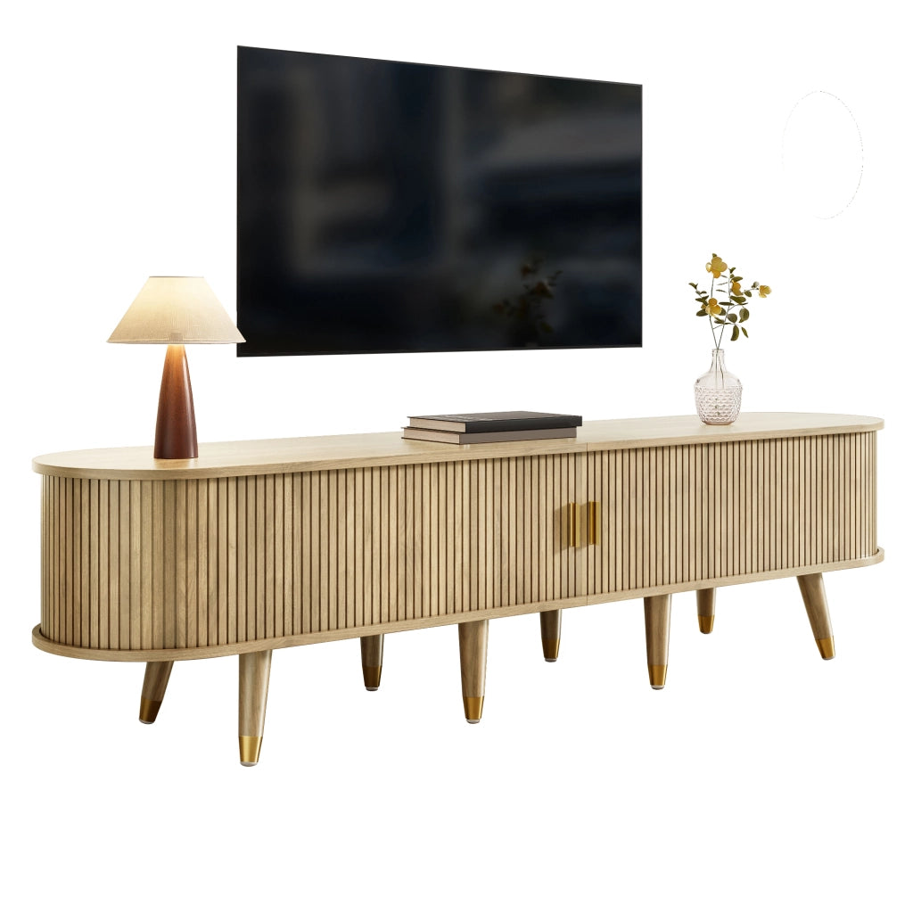 Mobile TV con 2 Ante Scorrevoli; 2 Cassetti e Vani a Giorno; Stile Naturale; 175??38??45 cm; in MDF; Rovere