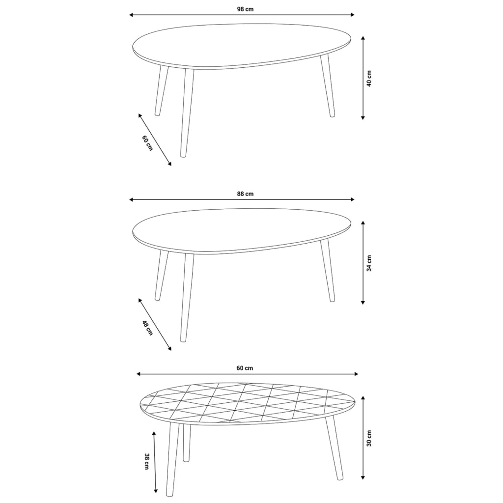 IDMarket - Set di 3 tavolini da salotto GIGI, laccati bianco/grigio/grafici