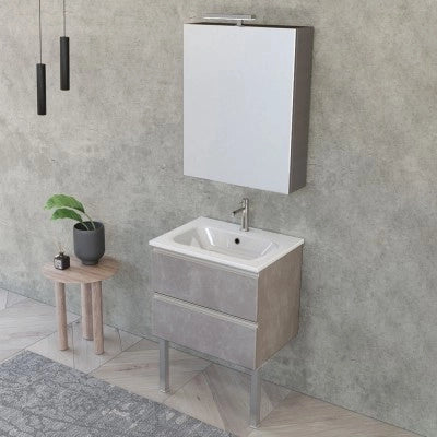 Mobile bagno sospeso 60 cm grigio cemento con lavabo e specchio contenitore Master