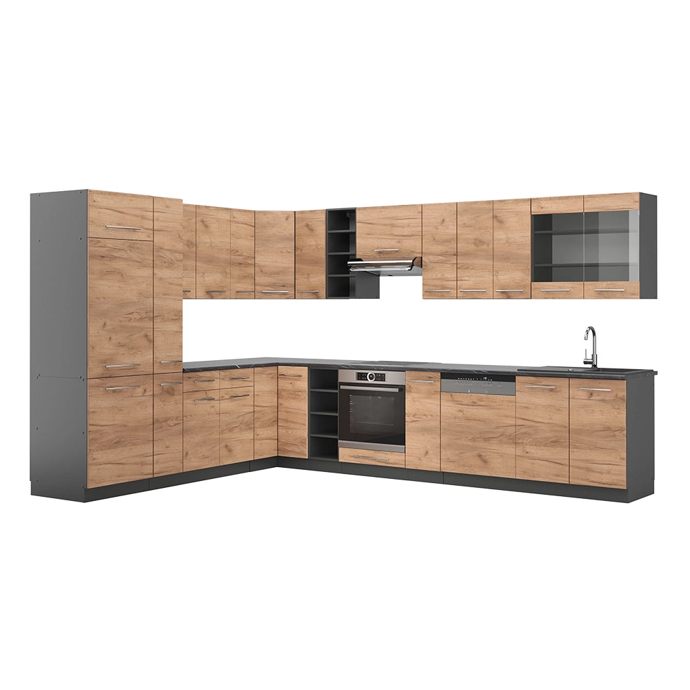 Cucina angolare completa Fame-Line Rovere dorato/Antracite 347 x 60 cm, PL Antracite Vicco