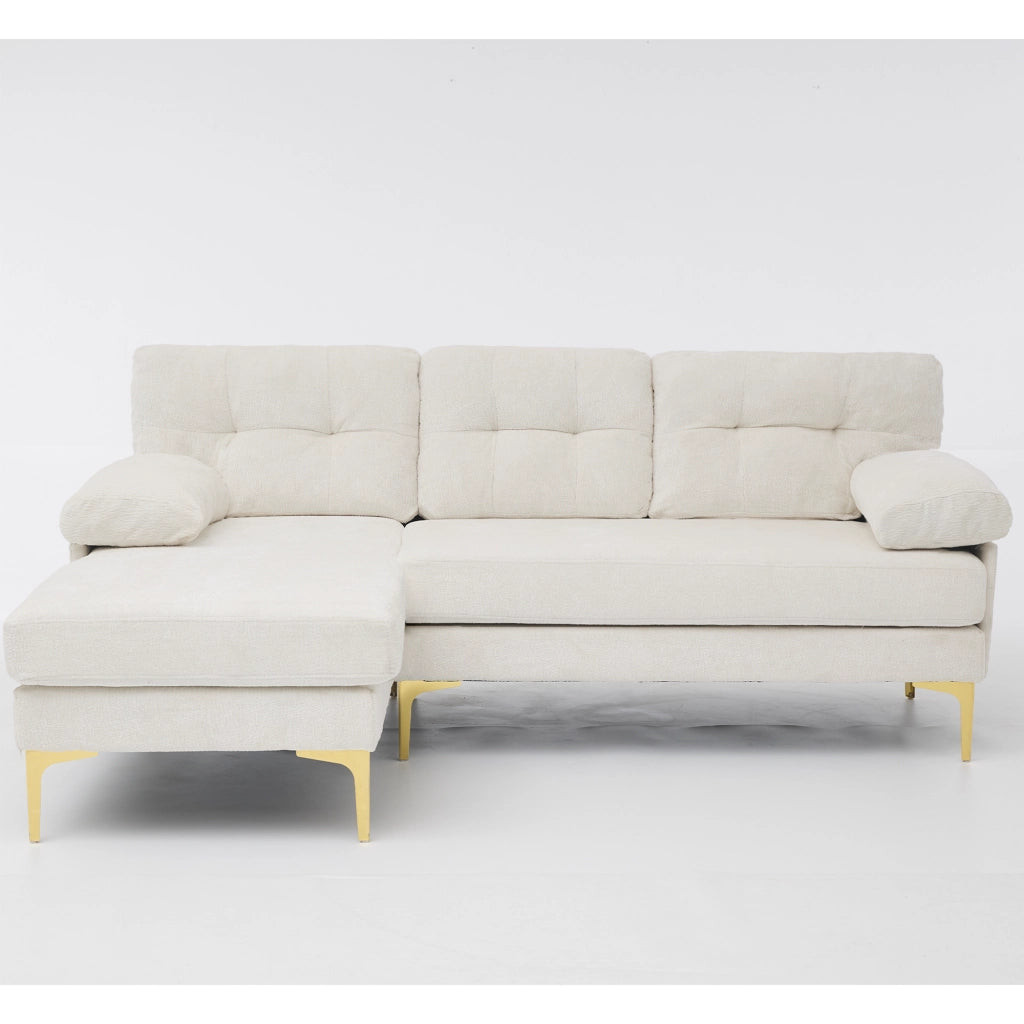 Divano Angolare 3 Posti ¨C MINIMAL ¨C Chenille Beige, Gambe in Metallo, Funzione Relax
