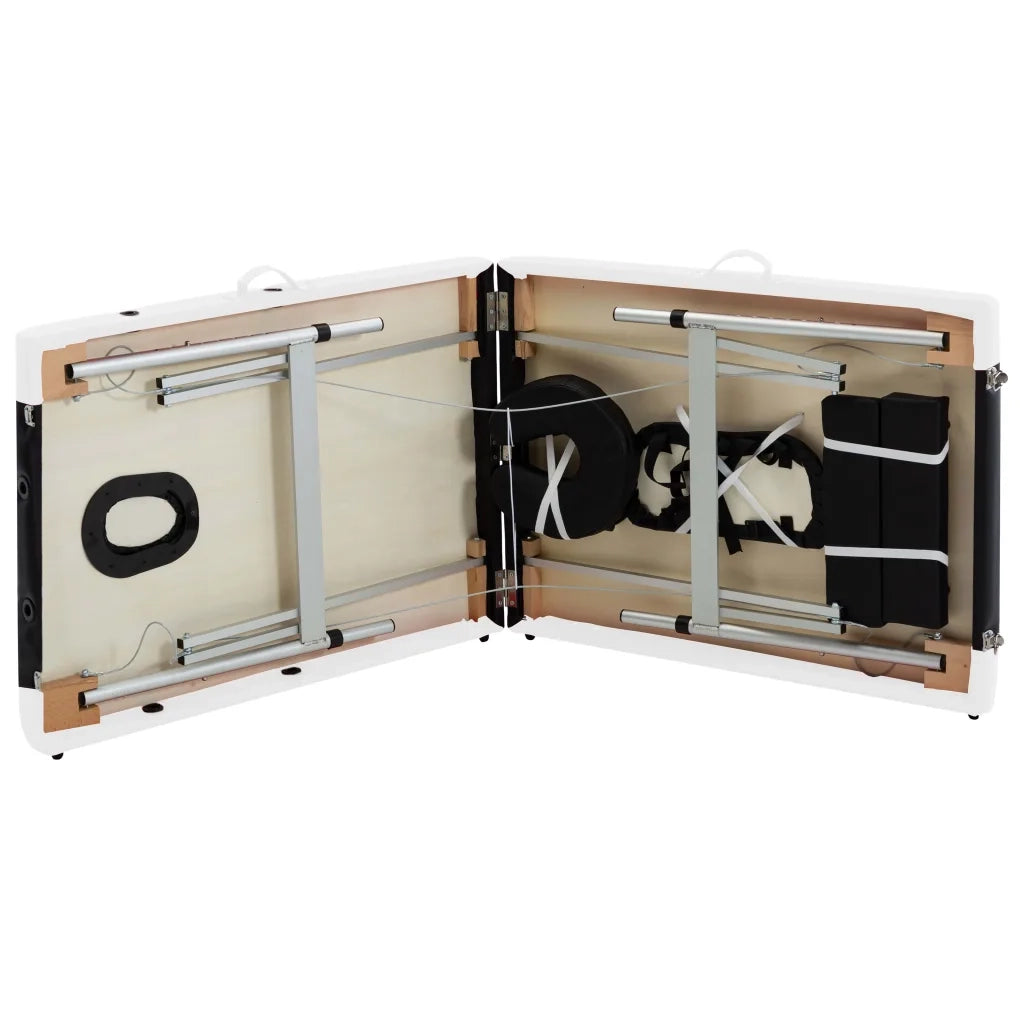 Lettino Massaggio Pieghevole 2 Zone in Alluminio Nero e Bianco CFW6022313