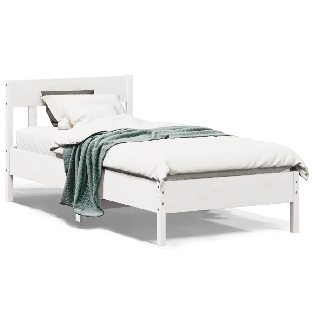 Giroletto con Testiera Bianco 90x190 cm Legno Massello di Pinocod mxl 110849