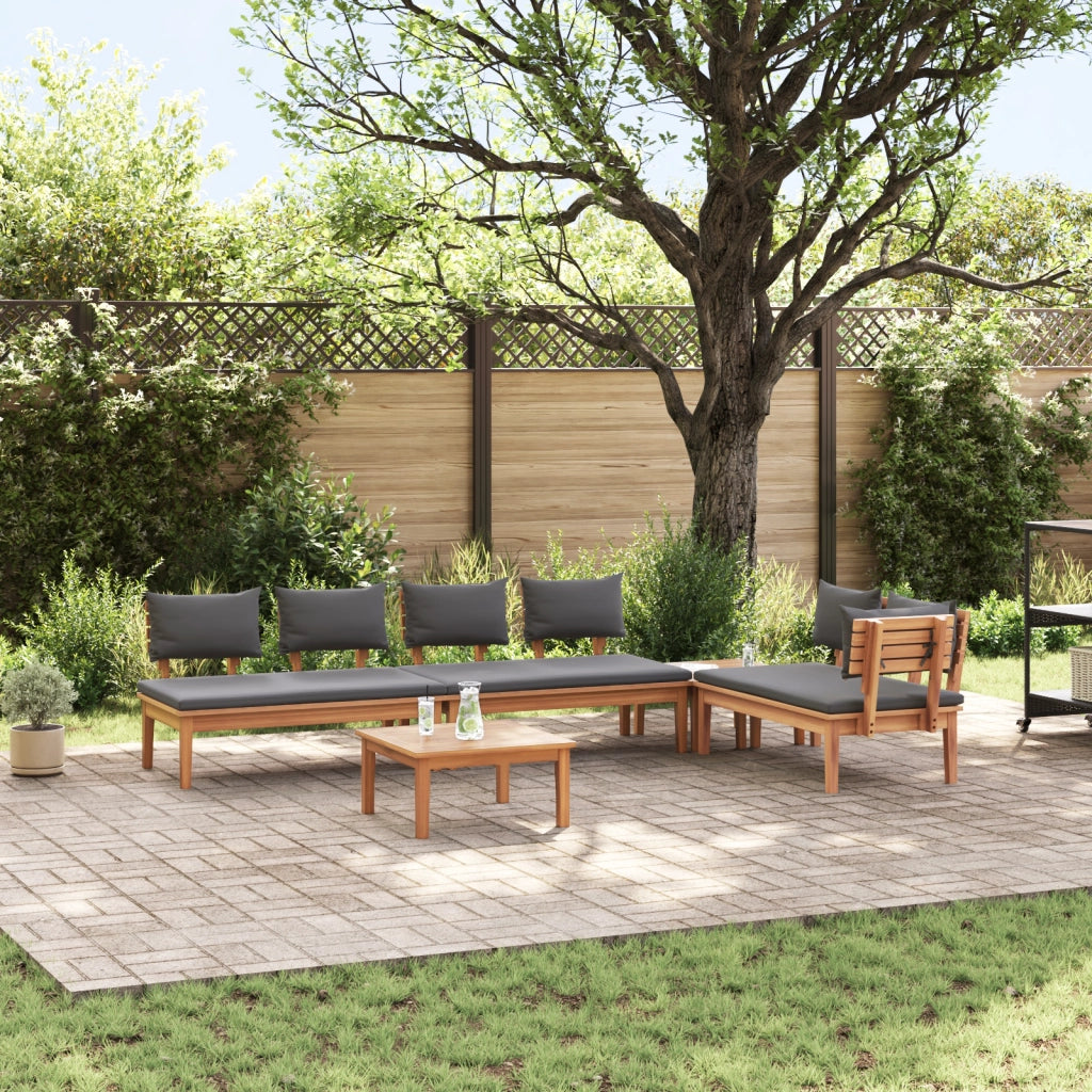 Set da Pranzo Giardino  5 Pezzi con Cuscini in Legno Massello di Teak