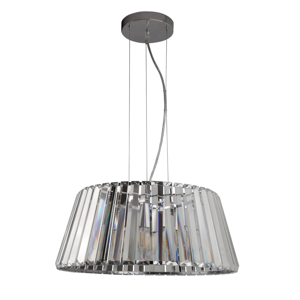 Lampadario Contemporaneo Tiara Acciaio Cromo Vetro Trasparente 5 Luci E14