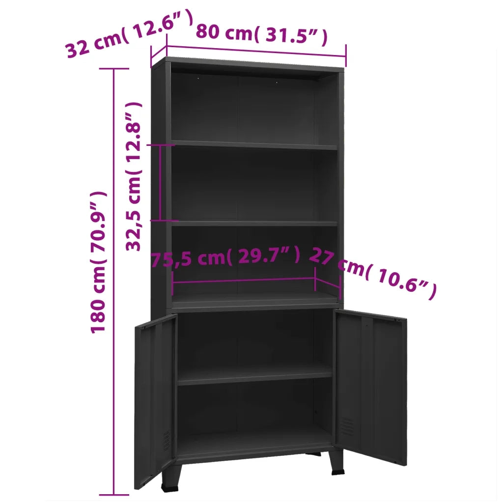 Libreria Industriale Antracite 80x32x180 cm in Acciaio cod mxl 16016