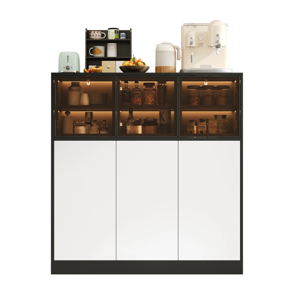 Credenza bicolore con LED, 6 ante e 14 vani, 100x40x105 cm