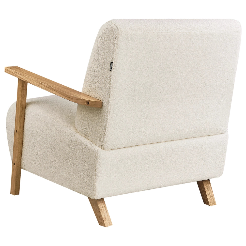 Poltrona Beige chiaro Boucle Gambe in legno con braccioli Soggiorno moderno minimalista