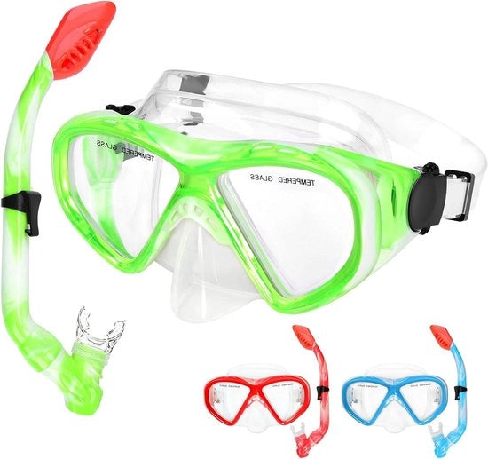 Kit di snorkeling per bambini - Occhiali da sub per bambini con tubo di respirazione - Impermeabile e anti-condensazione - Adatto per bambini dai 4 ai 13 anni - Verde