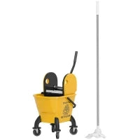 Secchio per Mocio con Ruote e Strizzatore Smontabile a Pressione, Capacità 26L, Include Mocio e Manico Giallo