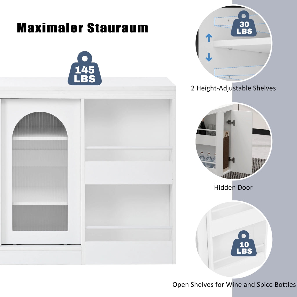Tavolo bar da cucina con 1 anta; 2 ripiani regolabili e piani ribaltabili girevoli; in MDF; 121.5x40x76.7 cm; Bianco