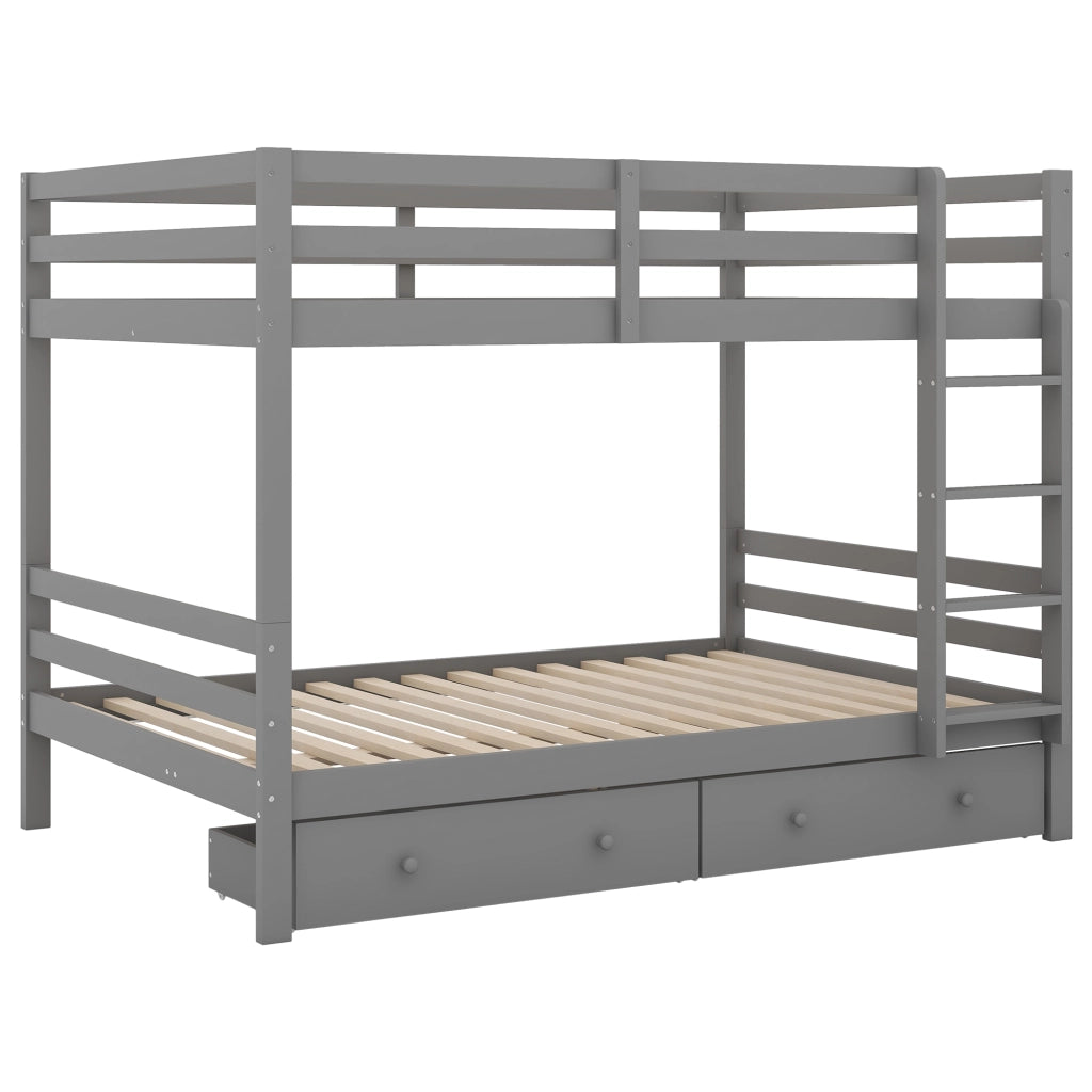 Letto a castello per bambini 140 × 200 cm con cassetti; scala e barriere alte; senza materasso; grigio