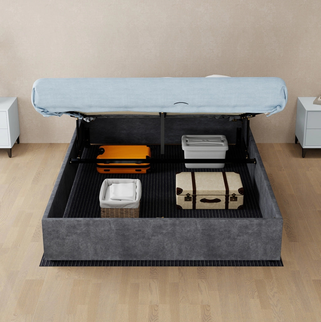 Letto matrimoniale 140x200 cm in tessuto e metallo grigio