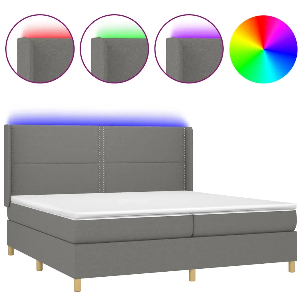 Letto a Molle Materasso e LED Grigio Scuro 200x200cm in Tessuto