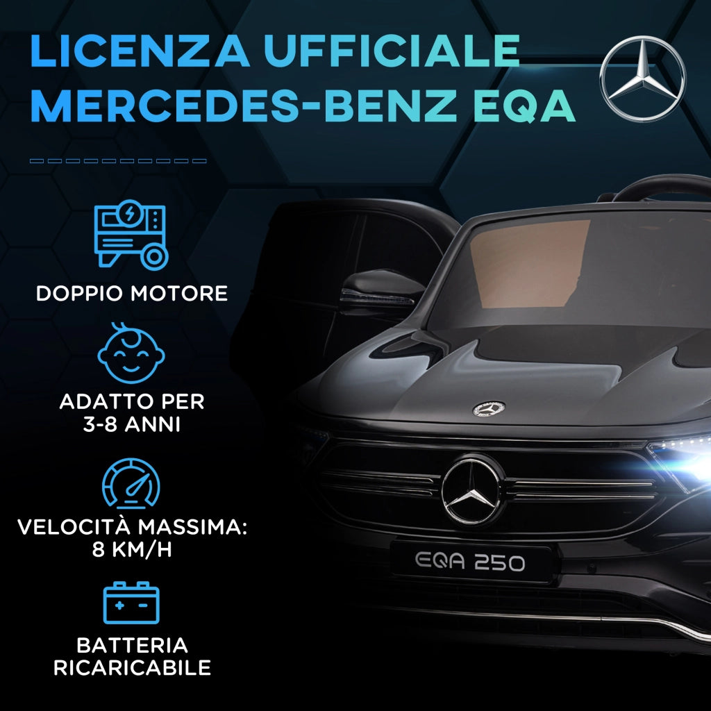 Macchina Elettrica per Bambini 3-8 Anni con Telecomando, Fari e Clacson, Nero