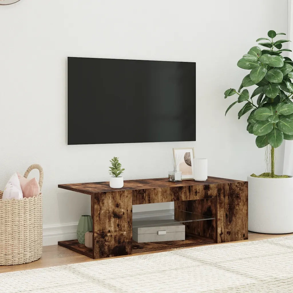 Mobile Porta TV con Luci LED Rovere Fumo 90x39x30 cm 822665