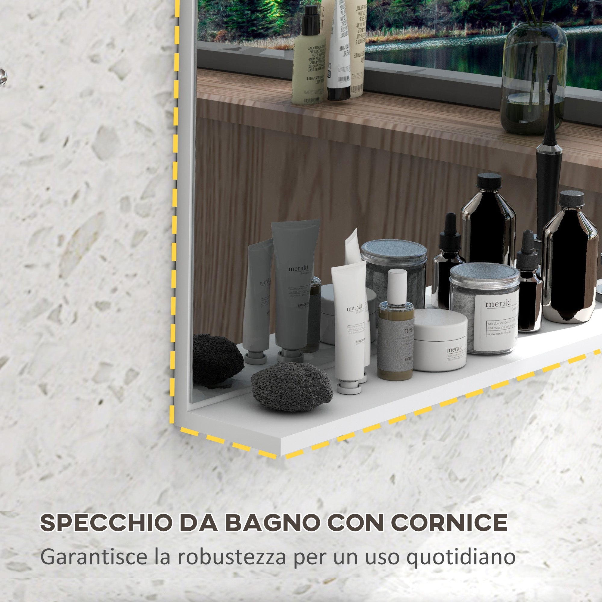 Specchio Bagno a Parete 60x12x40 cm con Mensola Bianco