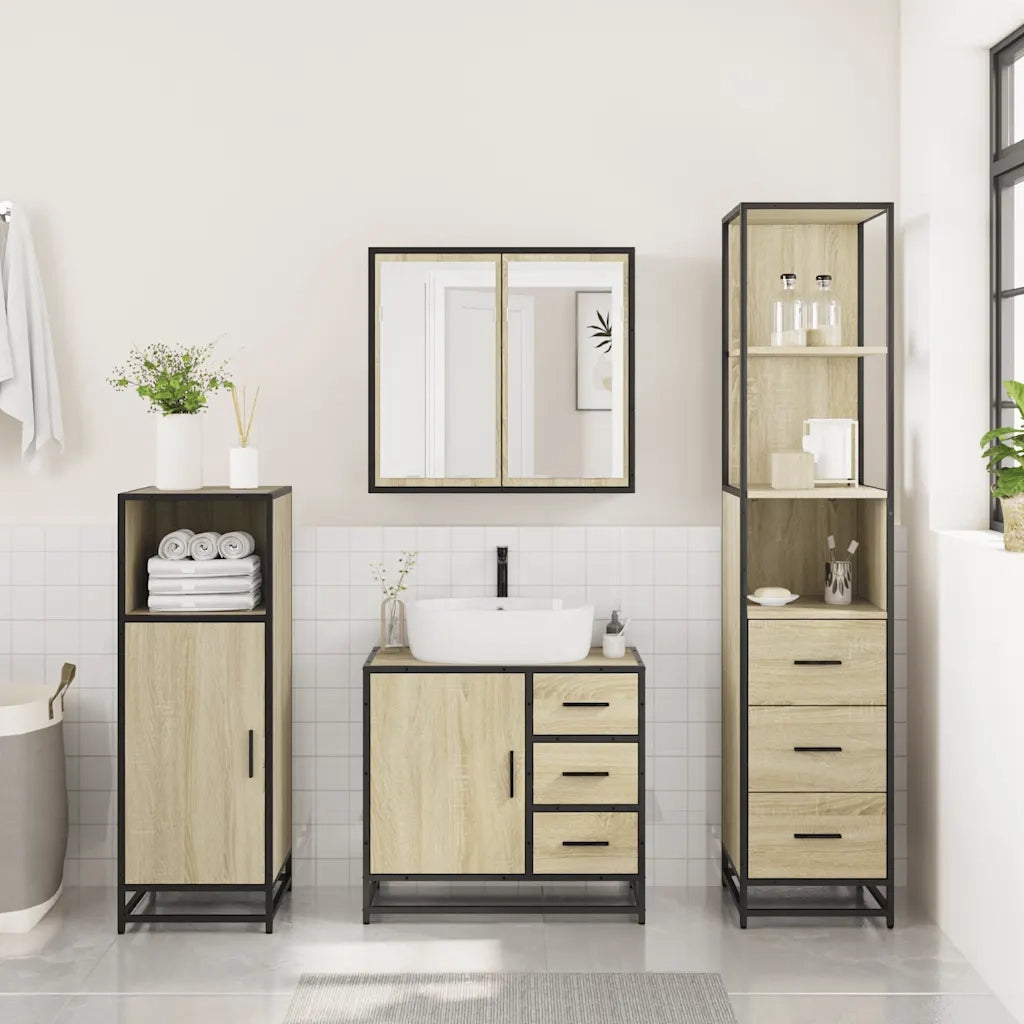 Set Mobili da Bagno 3 pz Rovere Sonoma in Legno Multistrato 3301136