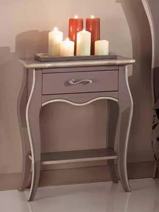 Comodino 1 cassetto 1 ripiano laccato tortora anticato con profilo avorio misure l.54 p.36 h.69 (1480) - Mobili 2G
