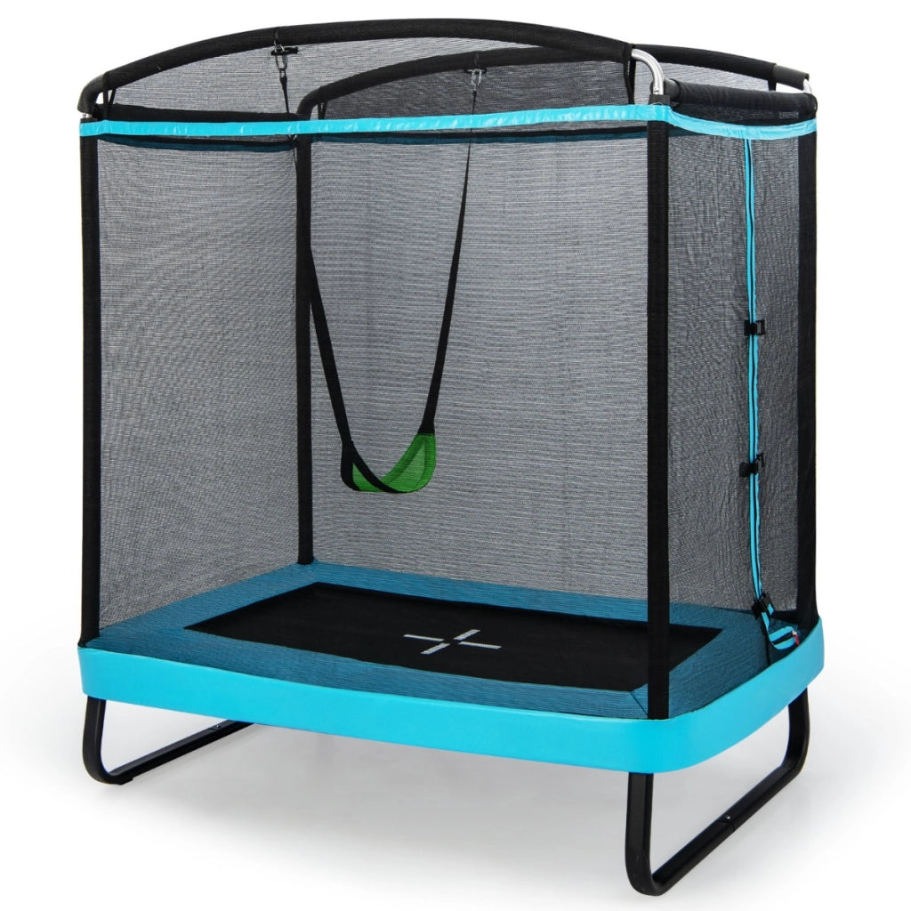 Trampolino rettangolare per bambini con altalena rete di sicurezza, Trampolino elastico da esterno da 190cm Blu