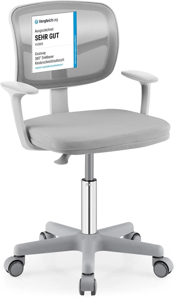 Sedia per Scrivania per Bambini, Sedia per Computer con Altezza Regolabile, Ruote, Sedile Girevole a Rete, Mobile Ergonomica per Bambini 3-10 Anni (Menta verde)