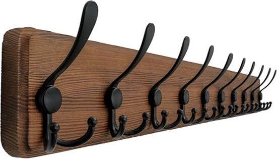 Hanger a muro, hanger a muro, 97 cm, robusto chiodo a muro con 10 ganci a tre punte, ganci per abiti, capi d'abbigliamento, cappelli, cappotti, sciarpe, naturale
