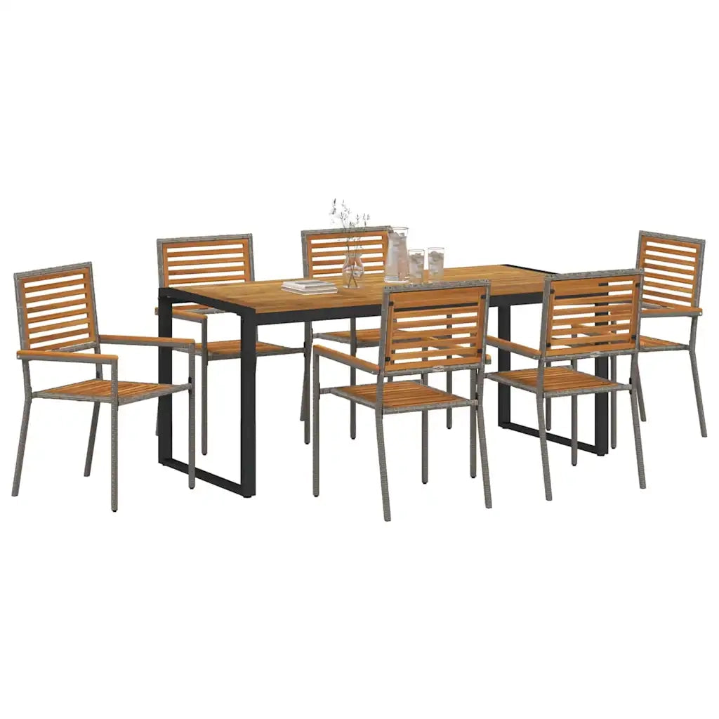Set da Pranzo per Giardino 7 pcs Grigio e Marrone polyrattan