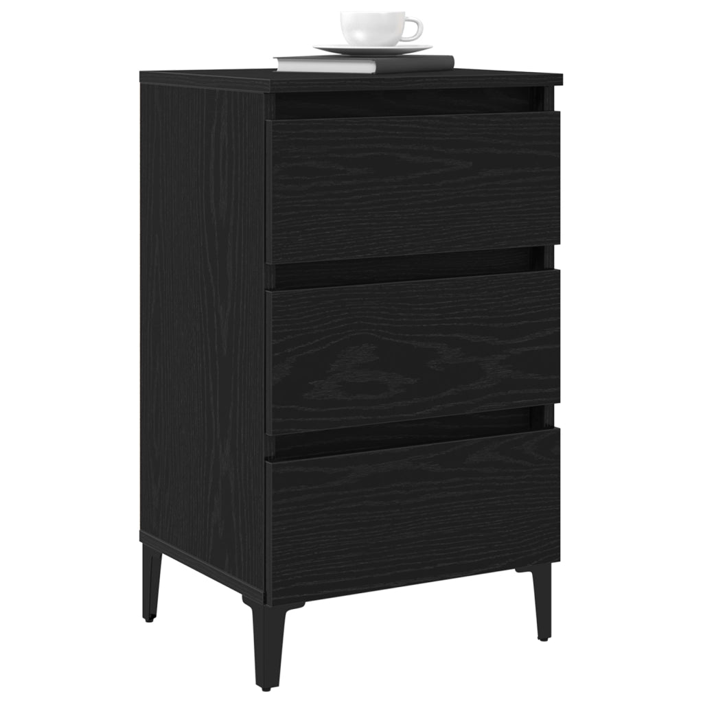 Comodino  con Gamba in Metallo Nero Rovere 40x35x69 cm