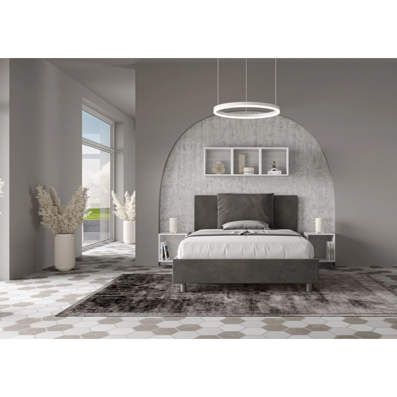 Letto imbottito Matrimoniale francese 140x200 cm Antea - Senza rete,Microfibra,Grigio