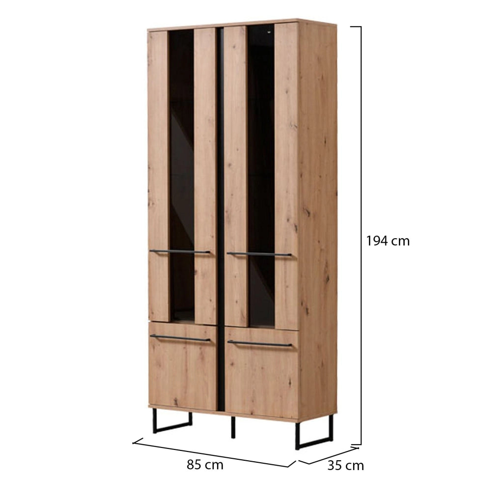 Mobile Espositore Gissi, Vetrina 8 Ripiani, 84.5x35x193.5h cm Marrone Rovere Nodi