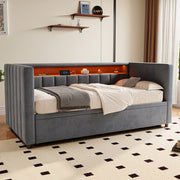 Letto estraibile 90x190 cm con LED e USB-Type-C in velluto grigio scuro