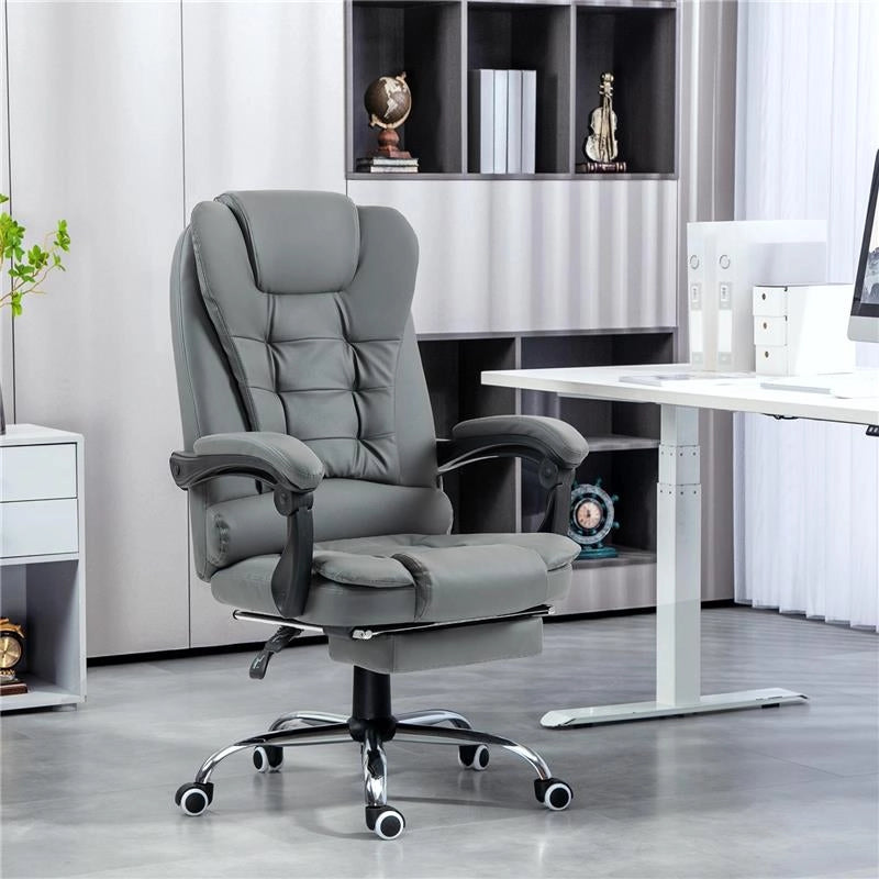 SEDIA DA UFFICIO ERGONOMICA RECLINABILE A 145° CON POGGIAPIEDI ESTRAIBILE IN FINTA PELLE GRIGIO