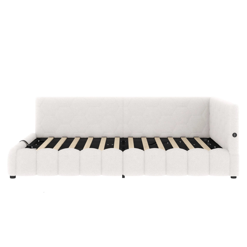 Letto a Divanetto 140x200 cm; Contenitore; USB; Type C e LED; in Vliesimitat; Bianco