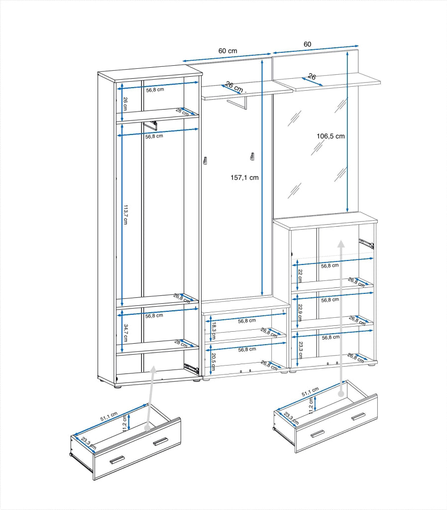 Mobile Ingresso Scarpiera Appendiabiti Imbottito Set Entrata Anta Specchio Vani Guardaroba Ganci Armadio Mobiletto Multifunzione Salvaspazio Corridoio Casa Design Moderno 180 x 32 x 203 Cm Rovere