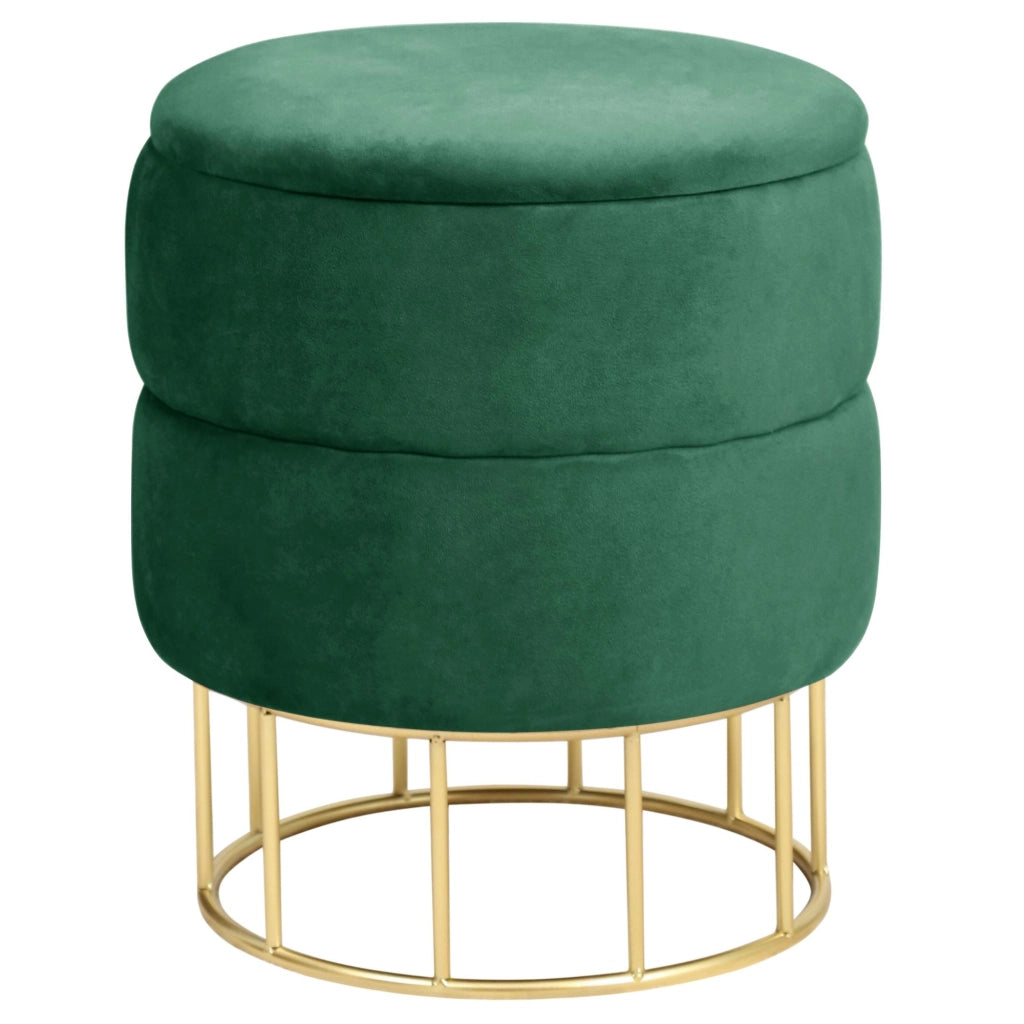 Pouf a scomparto rotonda in velluto trapuntato AKORD ELZA colore Verde bottiglia