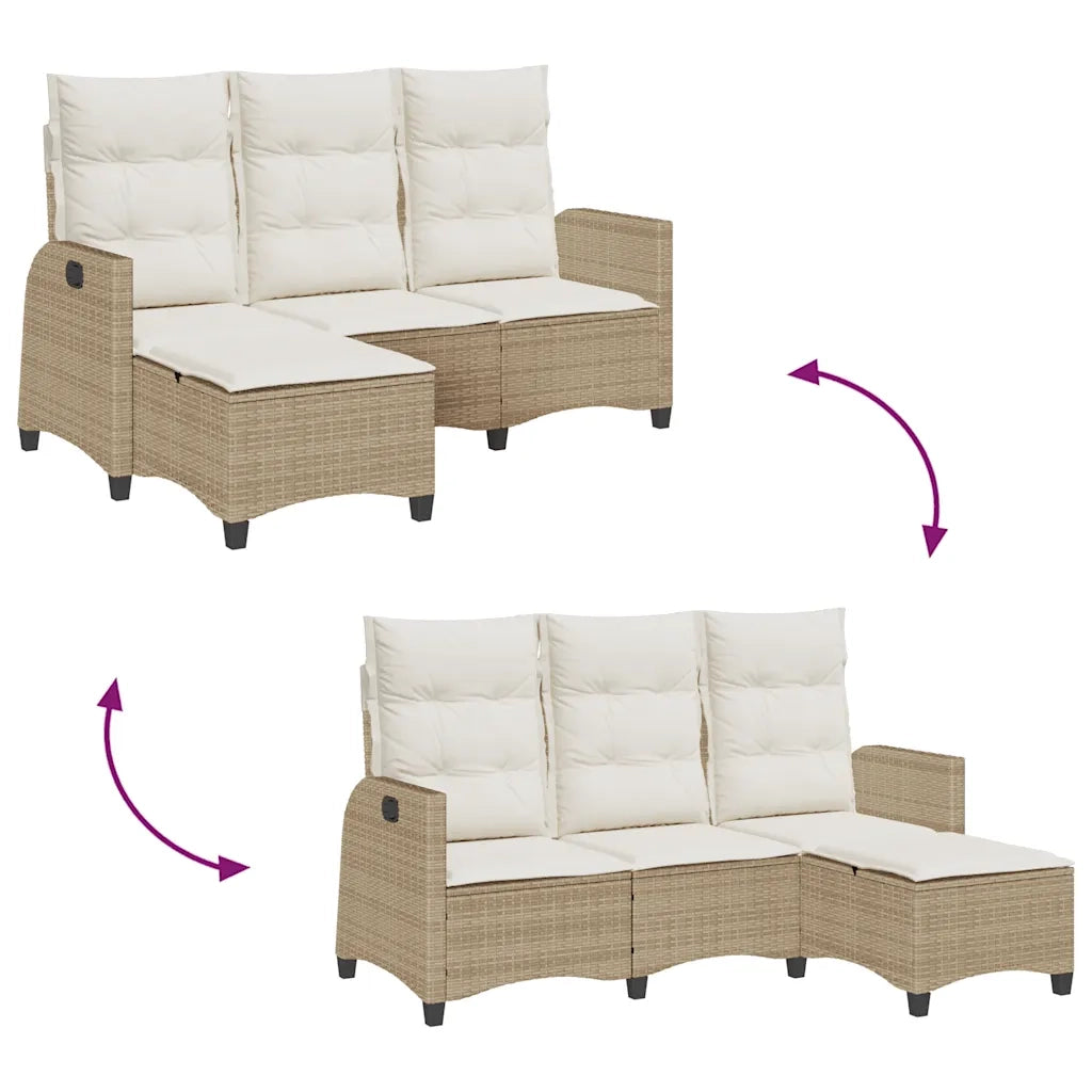 Divano da Giardino Reclinabile con Cuscini a L Beige Polyrattan