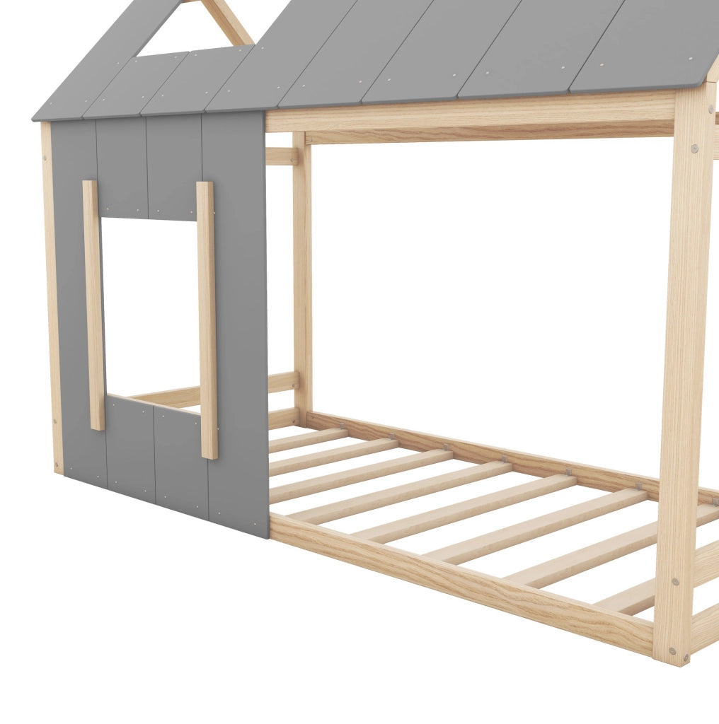 Letto per bambini a casetta 90 x 200 cm in pino naturale