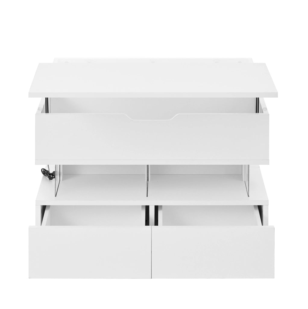 Tavolino da salotto con piano sollevabile 70 x 67 x 57 cm; LED 16 colori; vetro; bianco