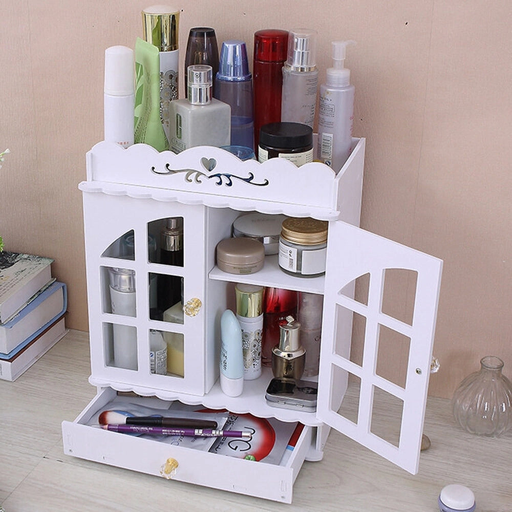 Trade Shop - Organizer Per Cosmetici Portaoggetti Trucchi Gioielli Con Cassetto In Legno 30x16x35cm -