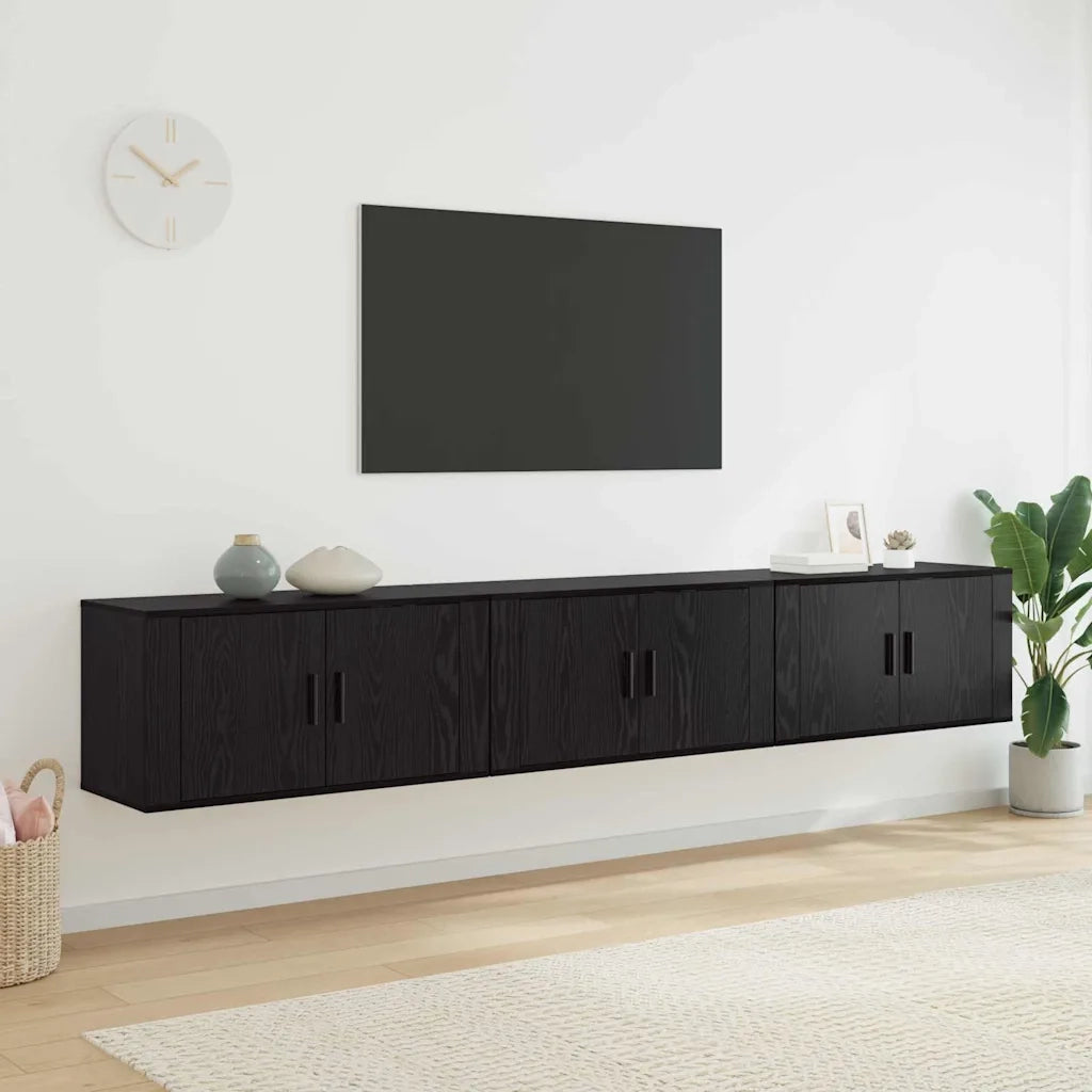Set Mobile TV da Parete 3 pcs Rovere Nero 80 x 34,5 x 40 cm