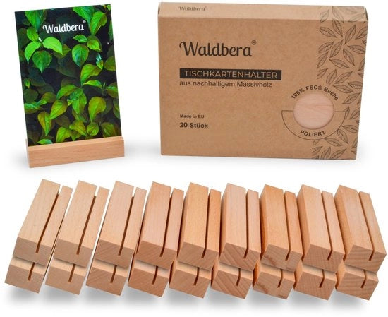 Porta carte in legno da 20 posizioni in quercia FSC® EU - supporto per carte, supporto per foto, supporto per cartoline e menu - standard in legno naturale