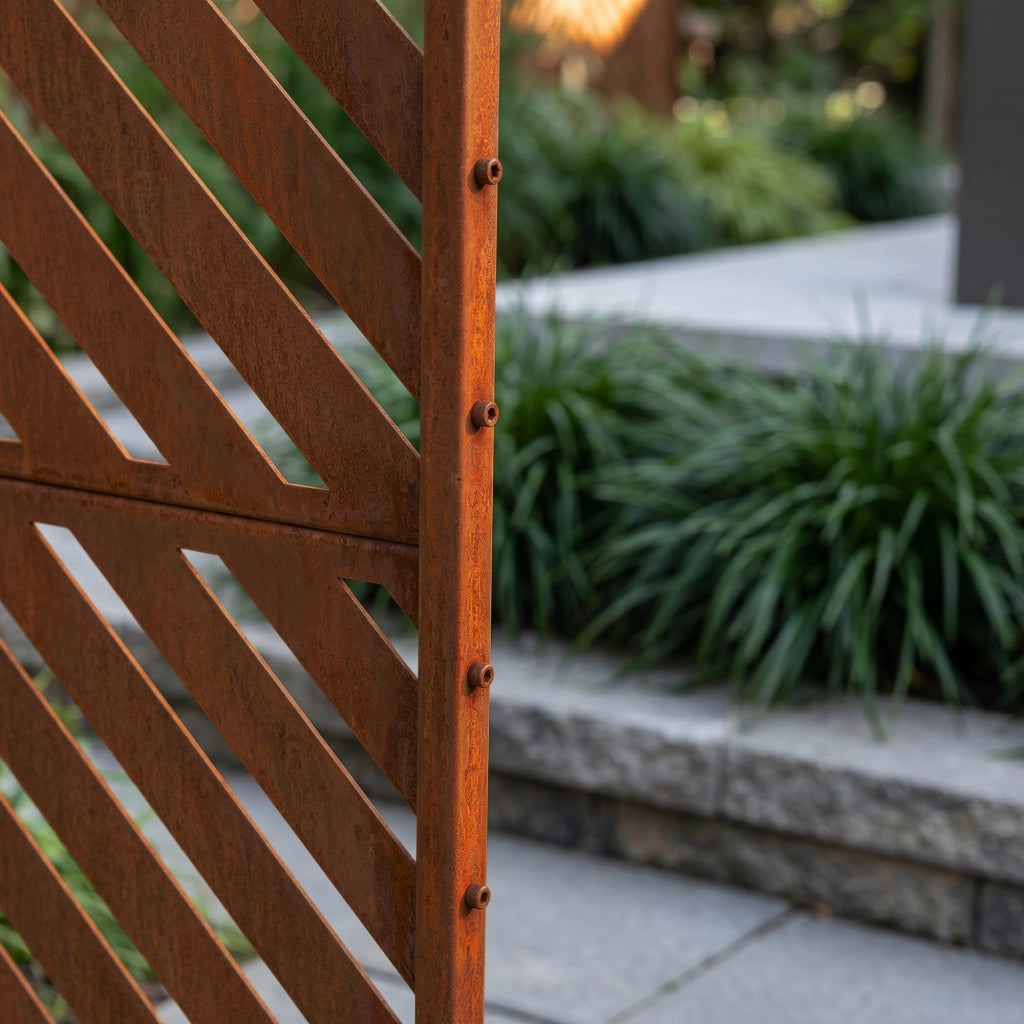Pannello Divisorio Kekan con Struttura Decorativa in Acciaio Corten 180 x 120 cm - Marrone Ossidato casa.pro