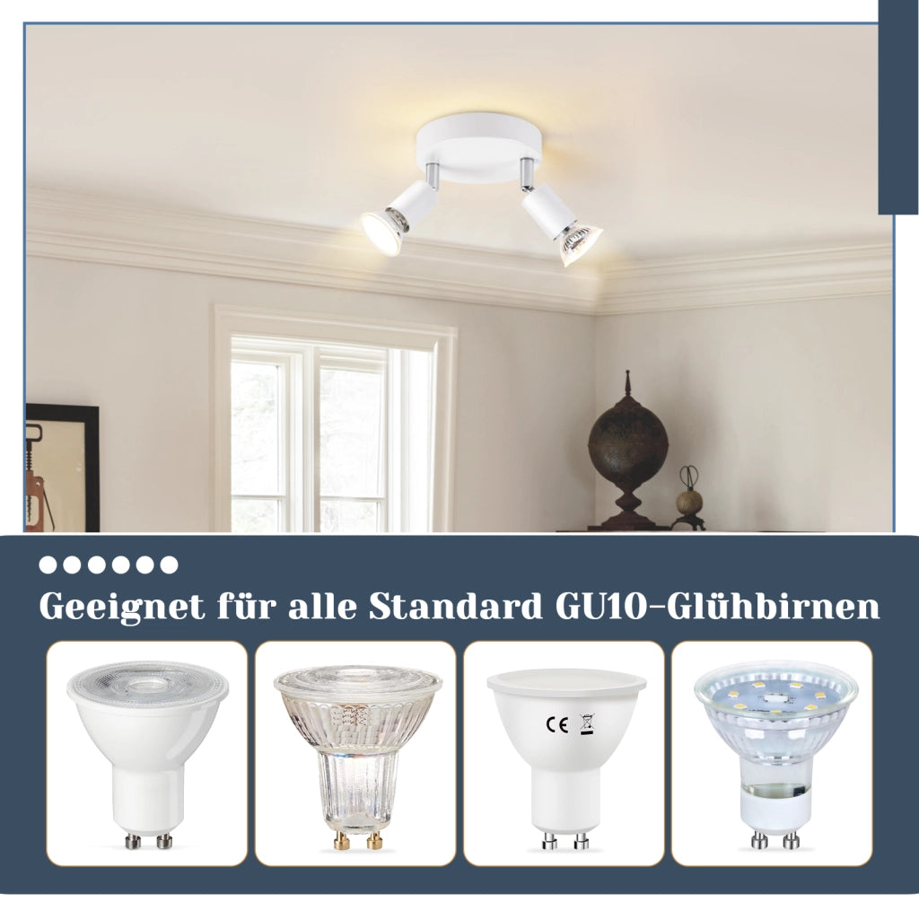 ZMH Faretto da soffitto bianchi 2 luci GU10 moderni rotondi orientabili 350° per camera letto soggiorno senza lampadina