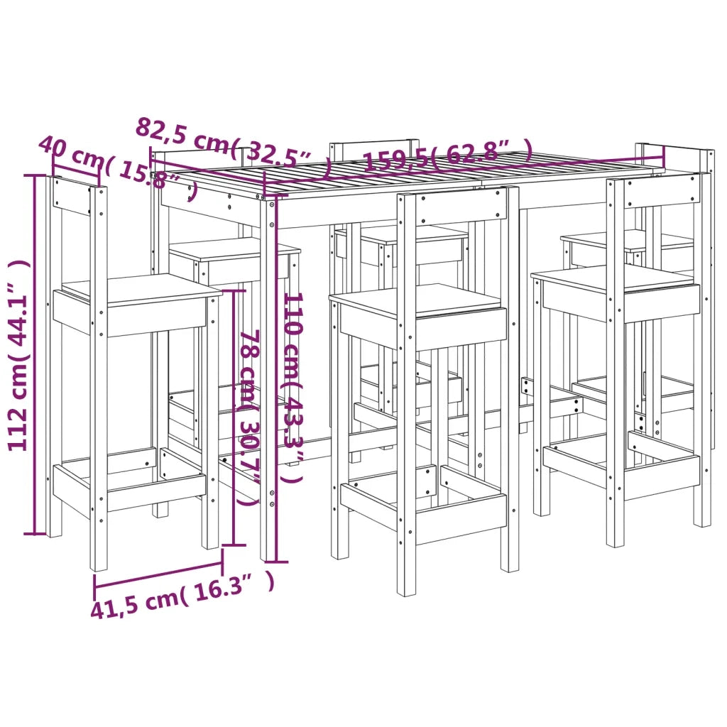 Set Bar da Giardino 7 pz in Legno Massello di Pino 3154760