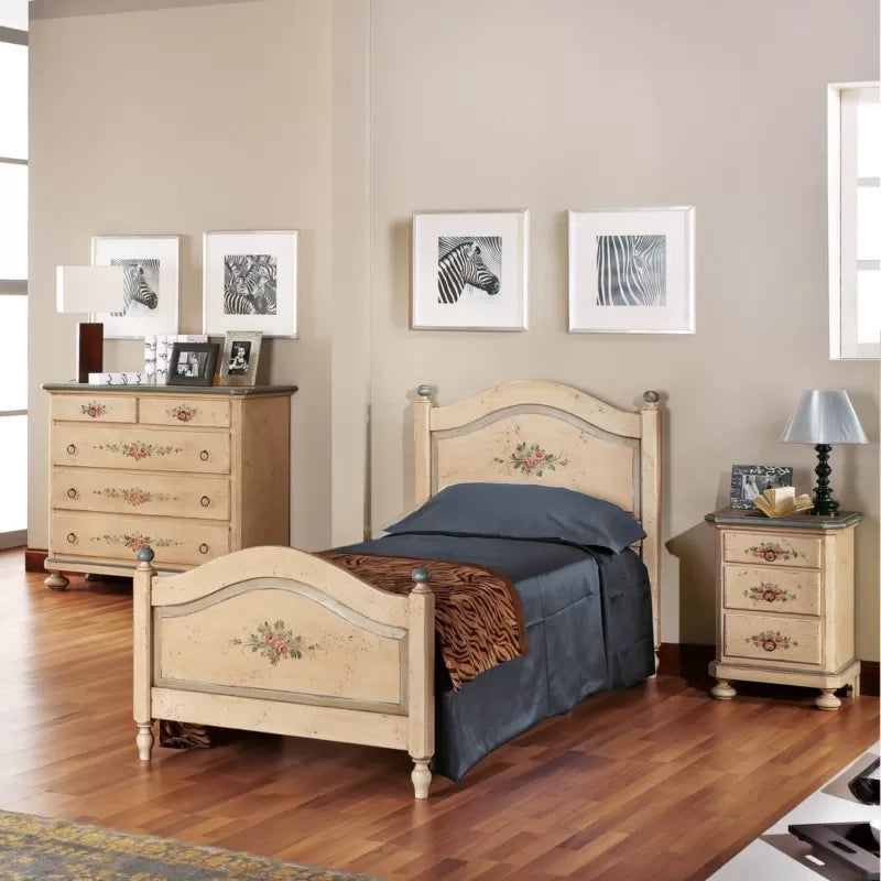  comodino arte povera 3 cassetti legno shabby avorio antico azzurro 50x38x66 (1440) - Mobili 2G