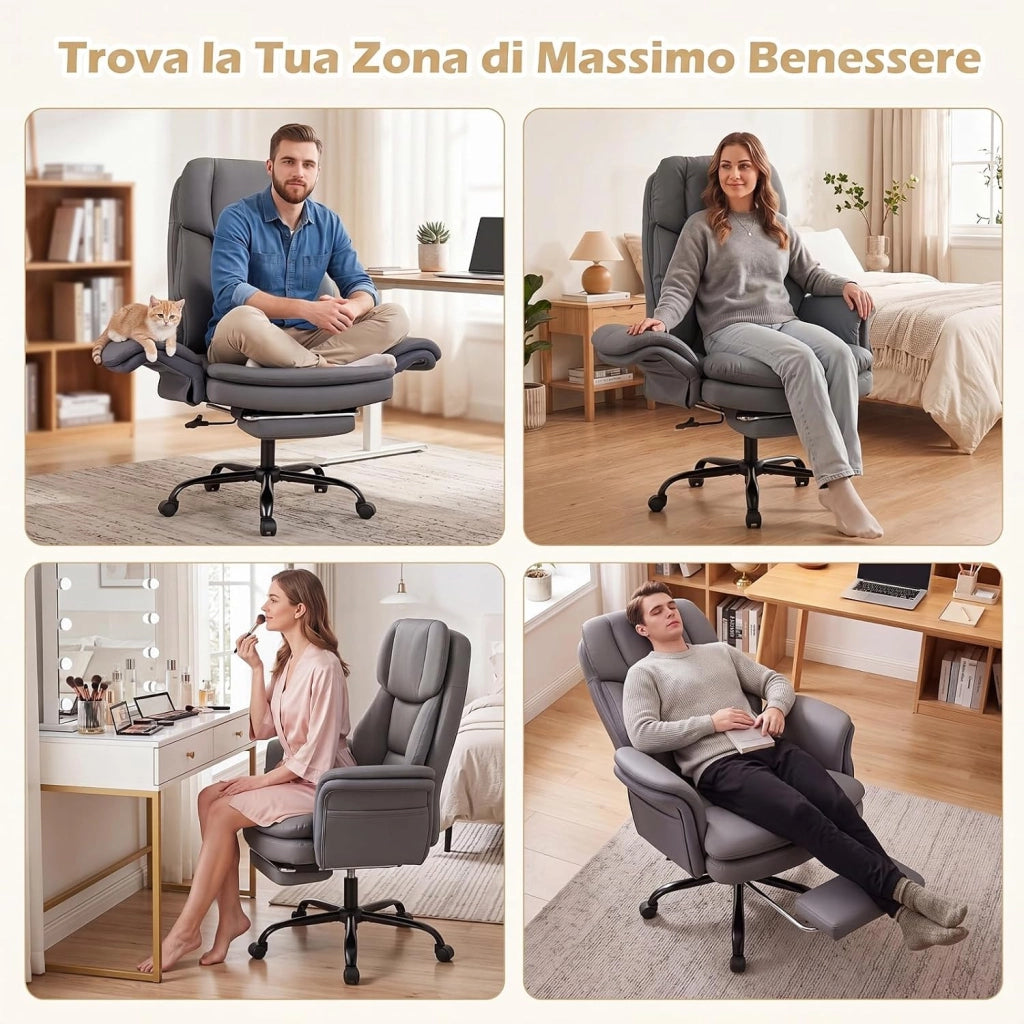 Sedia da Ufficio Ergonomica, Portata 150 kg (Grigio) | Sedia Scrivania con Rotelle Girevole, Braccioli Regolabili su 5 Livelli e Poggiapiedi Retrattile, per Casa e Ufficio