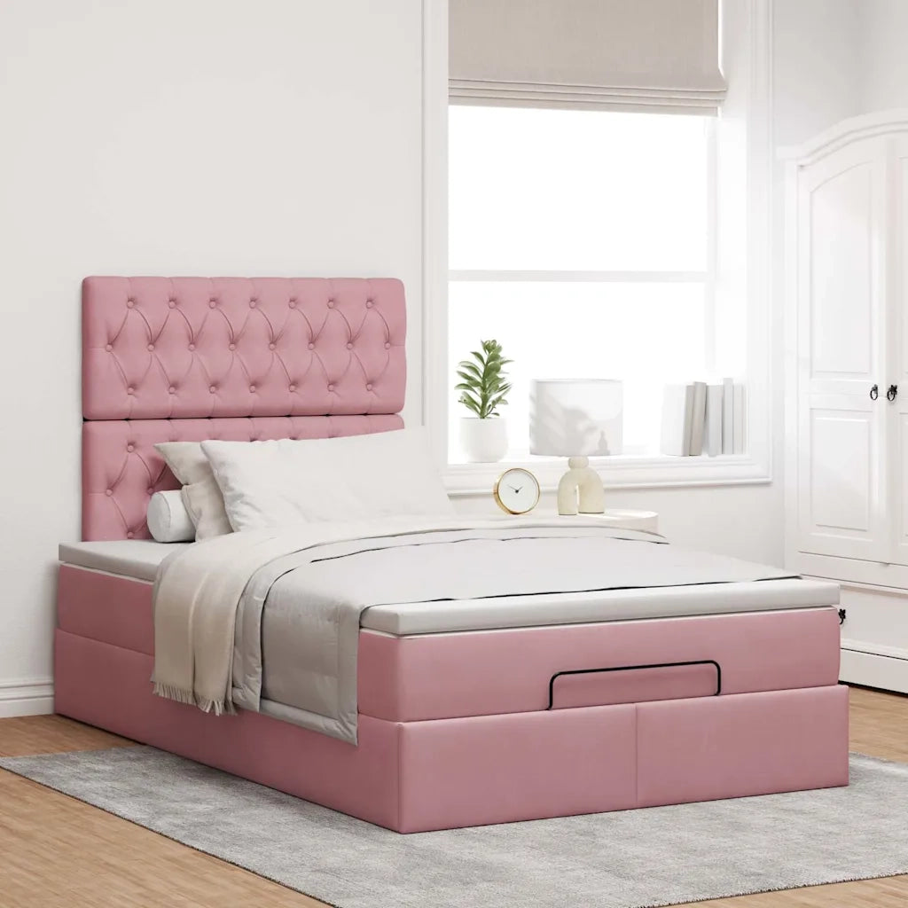 Struttura Letto Pouf con Materasso Rosa 120x200 cm Velluto 3313540