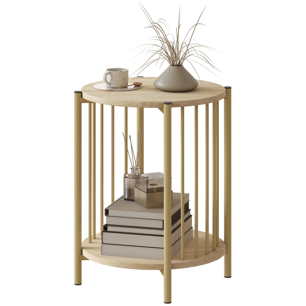 Tavolino rotondo a 2 livelli con ripiano ¨C zephmum ¨C ?41x49 cm natural